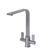 FIVET Kitchen Mixer Tap Brushed Steel – Dual Handle High Arc Rotating Sink Faucet