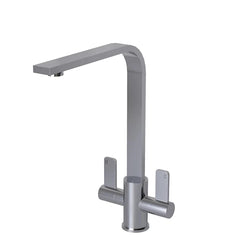 FIVET Kitchen Mixer Tap Brushed Steel – Dual Handle High Arc Rotating Sink Faucet