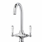 FIVET Chrome Kitchen Mixer Tap with 360° Swivel Spout – Twin Lever Sink Faucet
