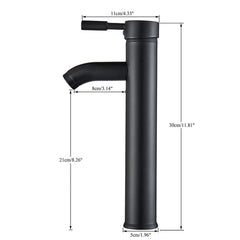 FIVET High Rise Waterfall Basin Mixer Tap – Matte Black 30cm Tall Round Faucet