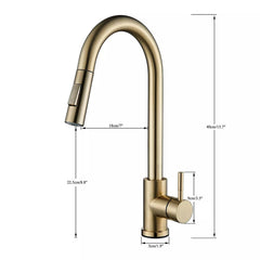 FIVET Brushed Gold Kitchen Mixer Tap – Pull-Out Spray Sink Faucet with Swivel Spout
