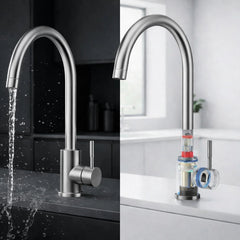 FIVET 1 Hole Kitchen Mixer Tap – Stainless Steel High Arc Swivel Basin Faucet