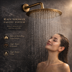 FIVET Thermostatic Shower System 2 Way – Brushed Gold Rainfall Head & Handheld Mixer Set