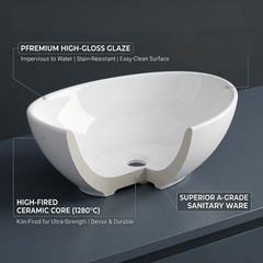 FIVET Ceramic Countertop Basin – White Vessel Sink 410x335mm Bathroom Vanity