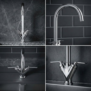 FIVET Chrome Kitchen Mixer Tap – Dual Lever Sink Faucet with Swivel Spout