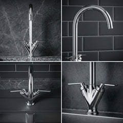 FIVET Chrome Kitchen Mixer Tap – Dual Lever Sink Faucet with Swivel Spout