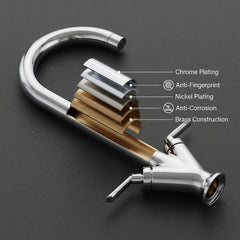 FIVET Chrome Kitchen Mixer Tap – Dual Lever Sink Faucet with Swivel Spout