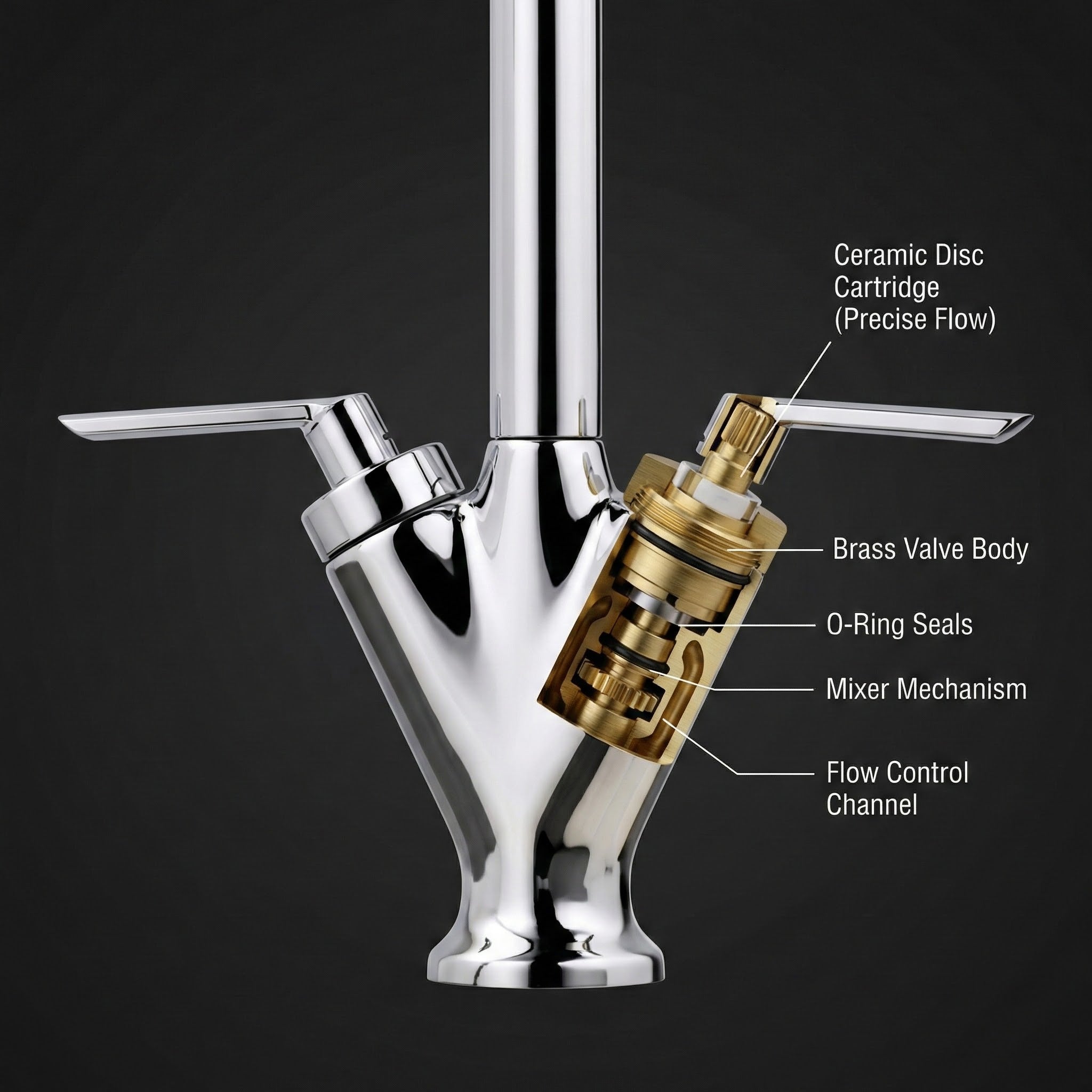 FIVET Chrome Kitchen Mixer Tap – Dual Lever Sink Faucet with Swivel Spout