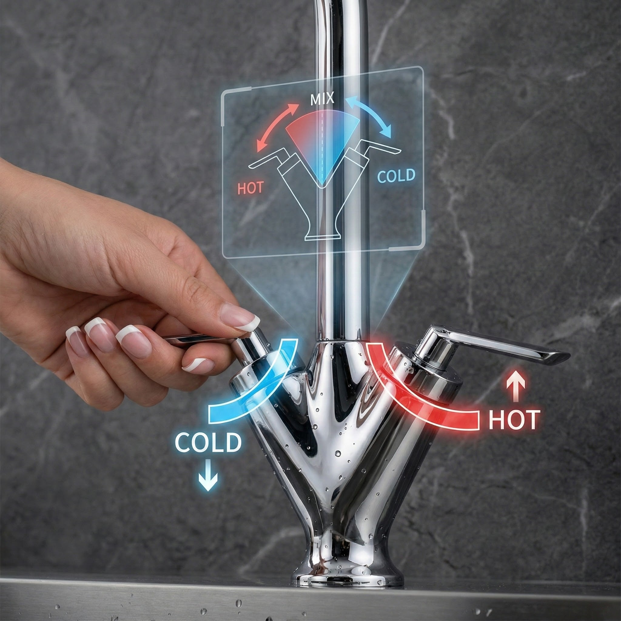 FIVET Chrome Kitchen Mixer Tap – Dual Lever Sink Faucet with Swivel Spout