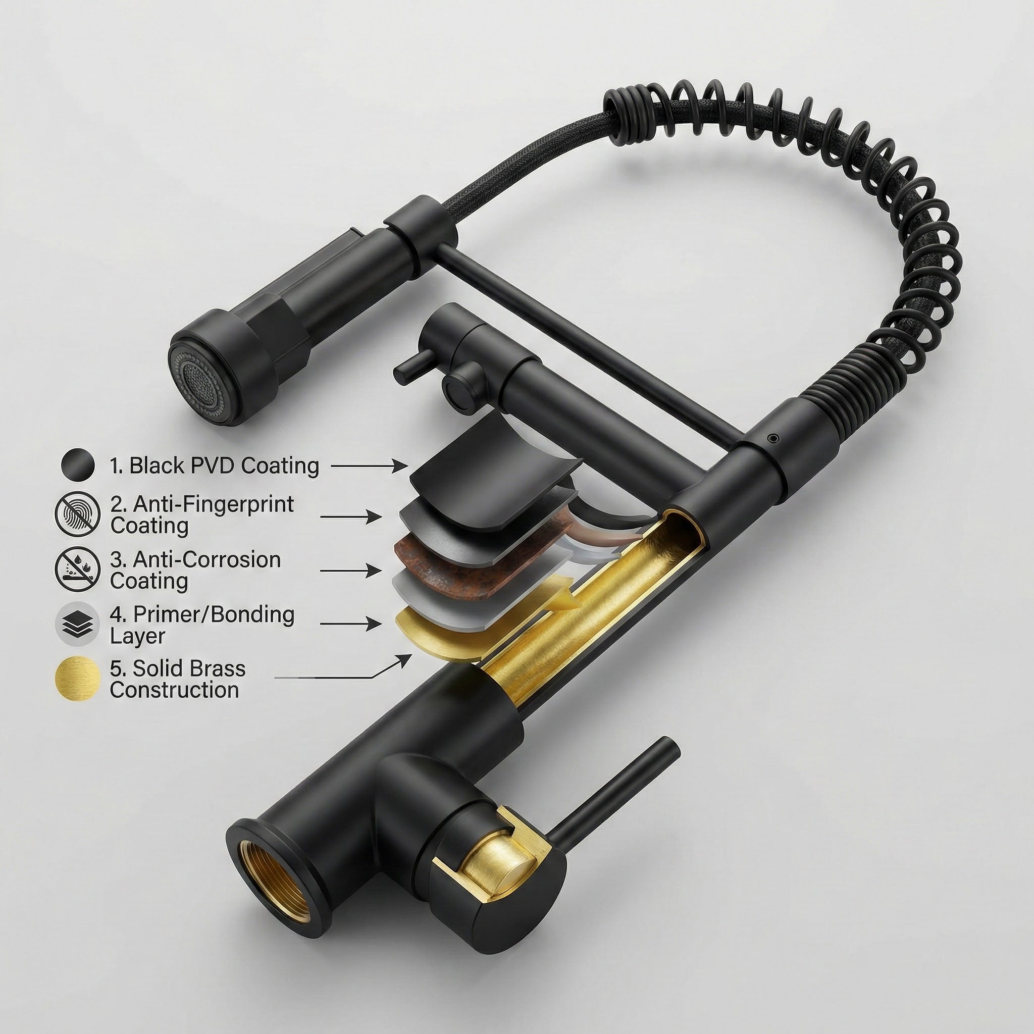 FIVET Pull-Out Kitchen Mixer Tap – Black Dual Function Sink Faucet