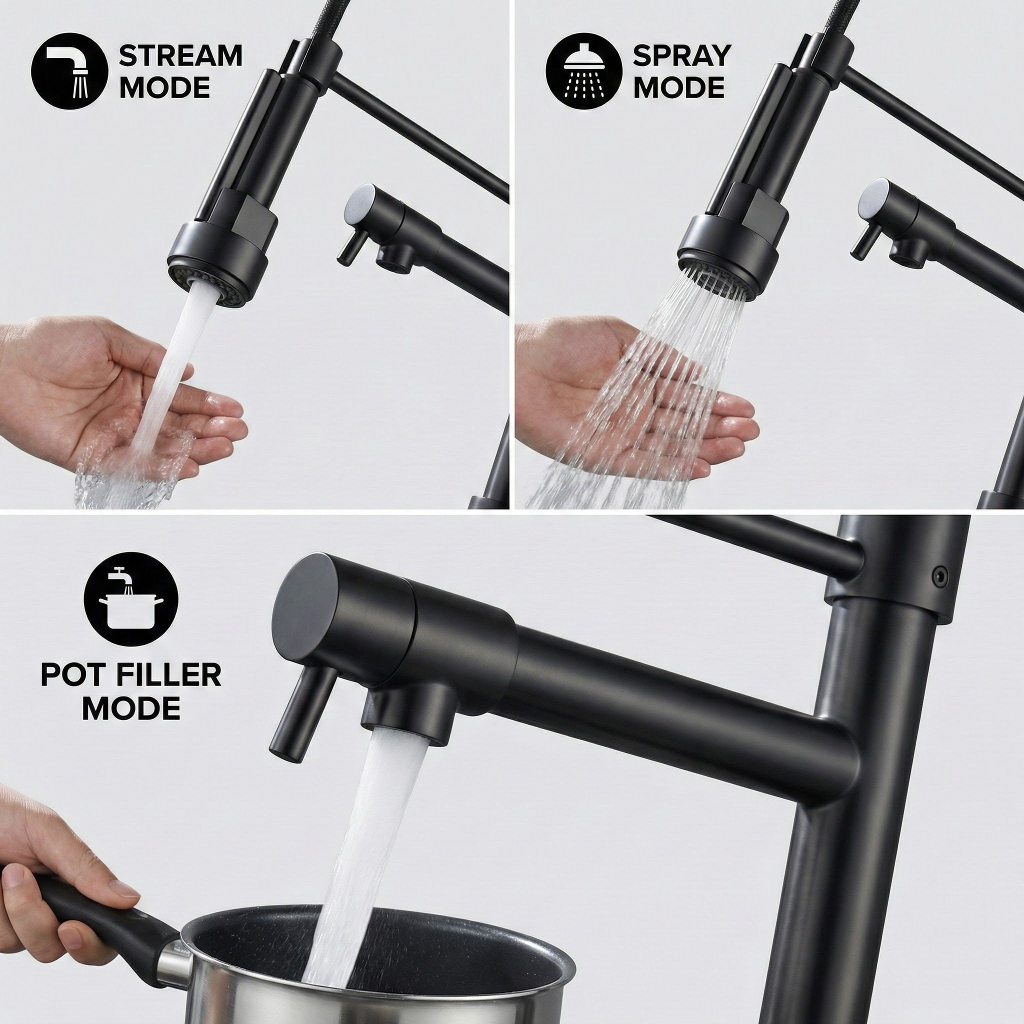 FIVET Pull-Out Kitchen Mixer Tap – Black Dual Function Sink Faucet