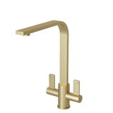 FIVET Kitchen Mixer Tap Brushed Brass – Dual Handle High Arc Rotating Sink Faucet
