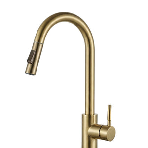 FIVET Brushed Gold Kitchen Mixer Tap – Pull-Out Spray Sink Faucet with Swivel Spout