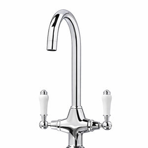 FIVET Chrome Kitchen Mixer Tap with 360° Swivel Spout – Twin Lever Sink Faucet