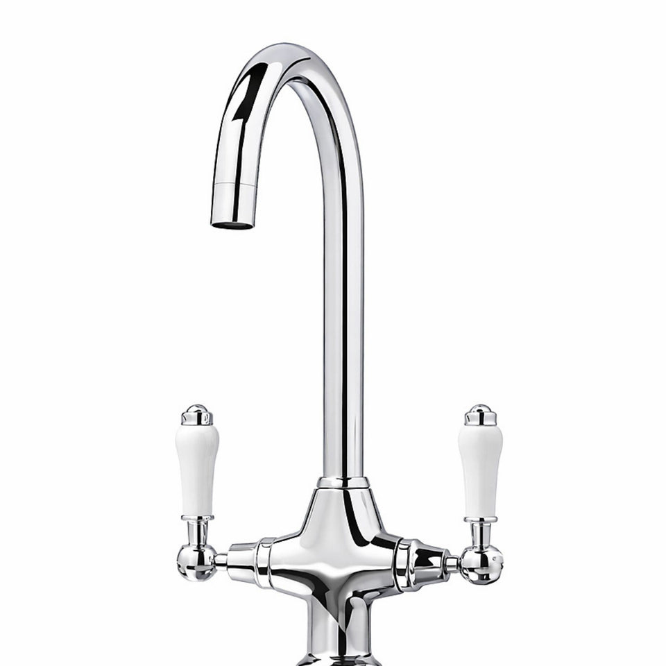 FIVET Chrome Kitchen Mixer Tap with 360° Swivel Spout – Twin Lever Sink Faucet