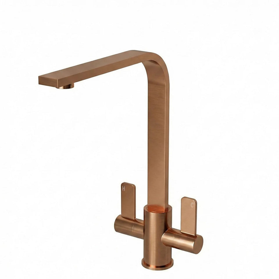 FIVET Kitchen Mixer Tap Brushed Bronze – Dual Handle High Arc Rotating Sink Faucet