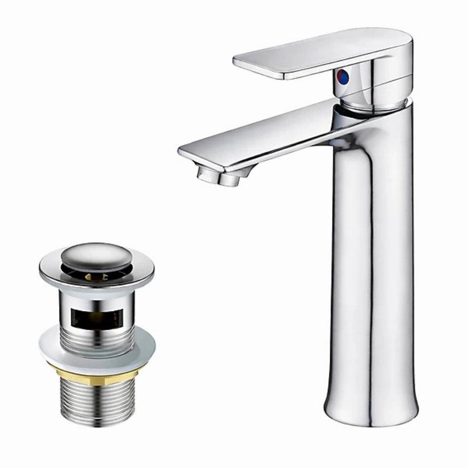FIVET Chrome Sink Faucet – Basin Mixer Tap Single Lever with Pop-Up Waste