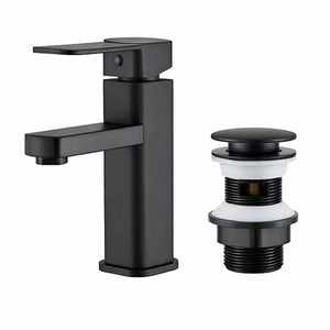 FIVET Basin Mixer Tap Matte Black – Single Lever Bathroom Sink Faucet & Pop-Up Waste