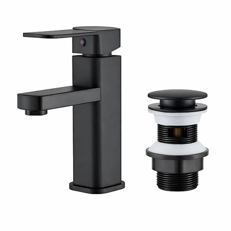 FIVET Basin Mixer Tap Matte Black – Single Lever Bathroom Sink Faucet & Pop-Up Waste