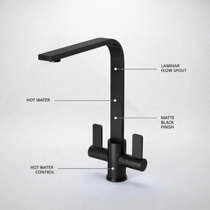 FIVET Kitchen Mixer Tap Black – Dual Handle High Arc Rotating Sink Faucet