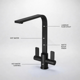 FIVET Kitchen Mixer Tap Black – Dual Handle High Arc Rotating Sink Faucet