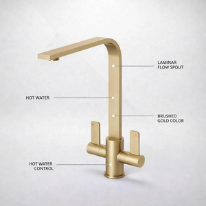 FIVET Kitchen Mixer Tap Brushed Brass – Dual Handle High Arc Rotating Sink Faucet