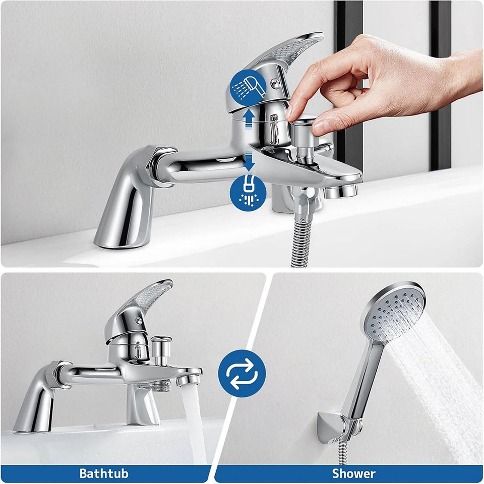 FIVET Chrome Bath Filler Set – Single Lever Deck Mounted Tap & Handheld Shower