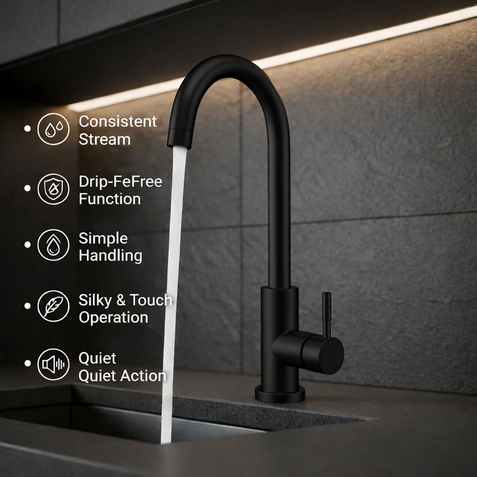 FIVET 1 Hole Kitchen Mixer Tap – Matte Black High Arc Swivel Basin Faucet