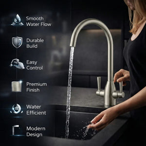 FIVET Brushed Nickel Kitchen Mixer Tap – 360 Swivel Dual Lever Basin Faucet