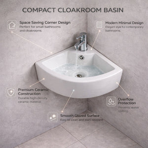 FIVET Corner Wall Mounted Basin – 320mm Triangle Cloakroom Sink Compact Design