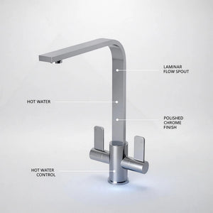 FIVET Kitchen Mixer Tap Brushed Steel – Dual Handle High Arc Rotating Sink Faucet