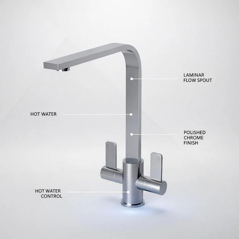 FIVET Kitchen Mixer Tap Brushed Steel – Dual Handle High Arc Rotating Sink Faucet