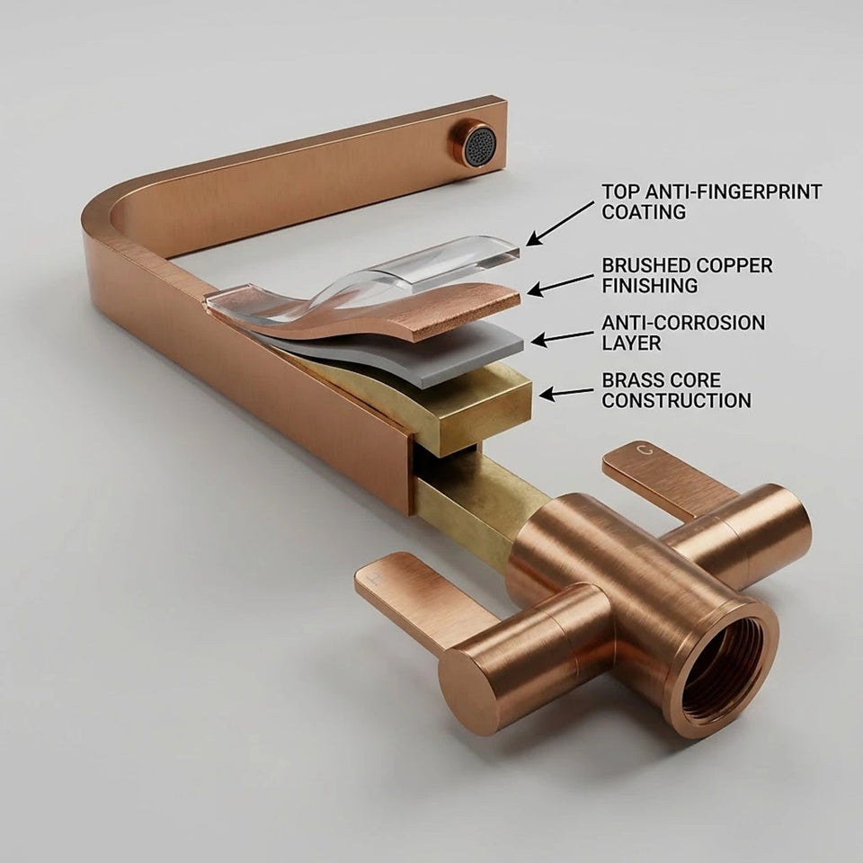 FIVET Kitchen Mixer Tap Brushed Bronze – Dual Handle High Arc Rotating Sink Faucet