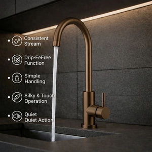 FIVET 1 Hole Kitchen Mixer Tap – Brushed Bronze High Arc Swivel Basin Faucet