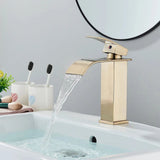 FIVET Square Waterfall Basin Mixer Tap – Brushed Gold Single Lever Sink Faucet