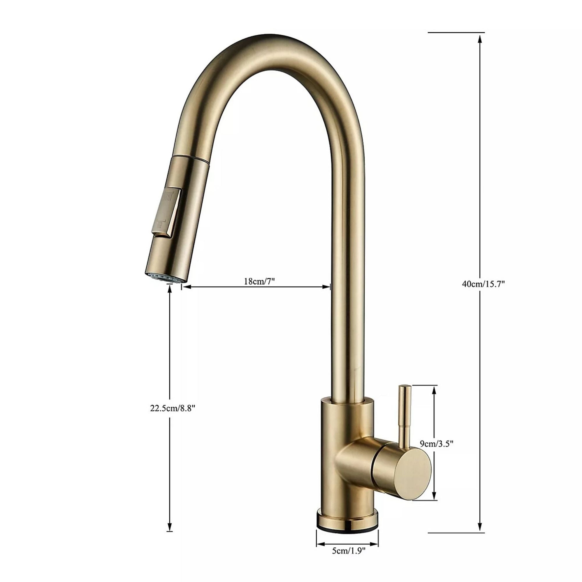 FIVET Brushed Gold Kitchen Mixer Tap – Pull-Out Spray Sink Faucet with Swivel Spout