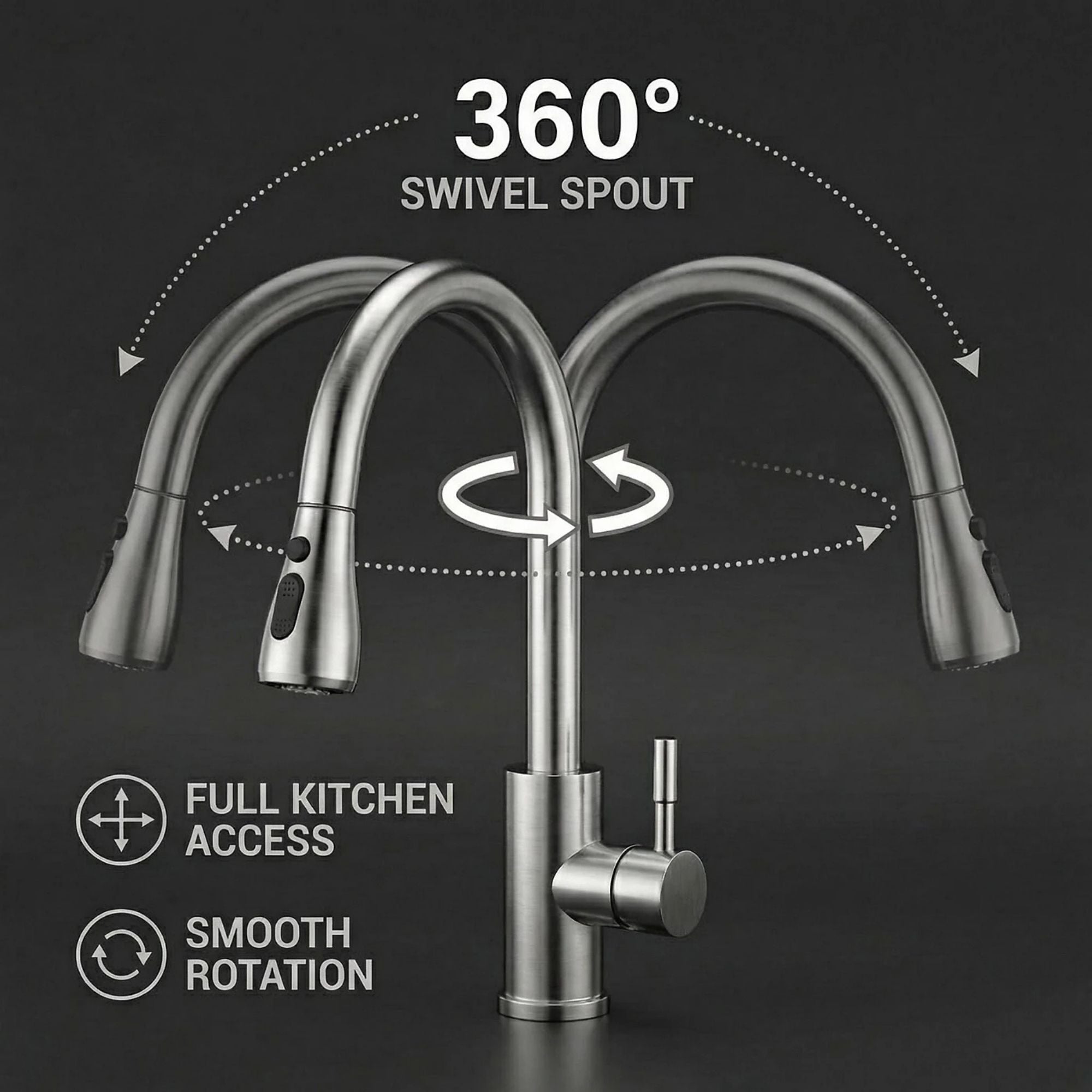 FIVET Chrome Pull-Out Kitchen Mixer Tap – 360° Swivel Faucet