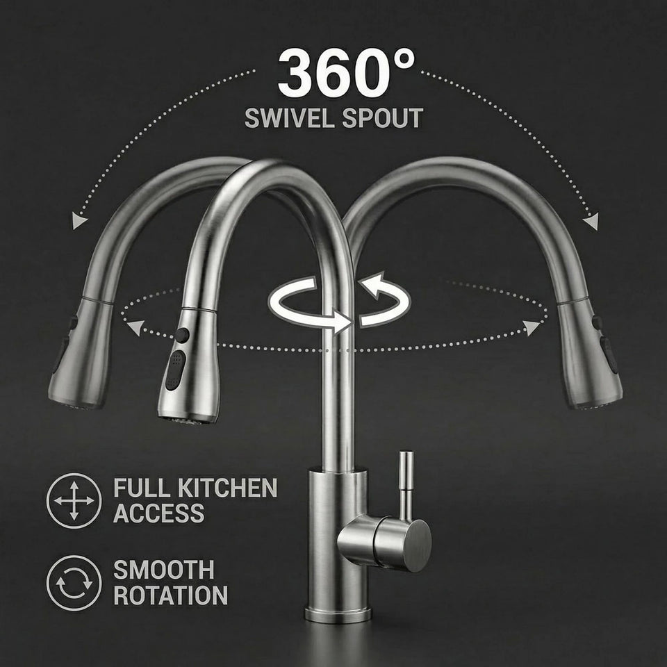 FIVET Chrome Pull-Out Kitchen Mixer Tap – 360° Swivel Faucet