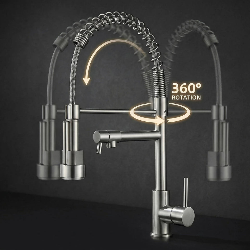 FIVET Pull-Out Kitchen Mixer Tap – Brushed Nickle Dual Function Sink Faucet