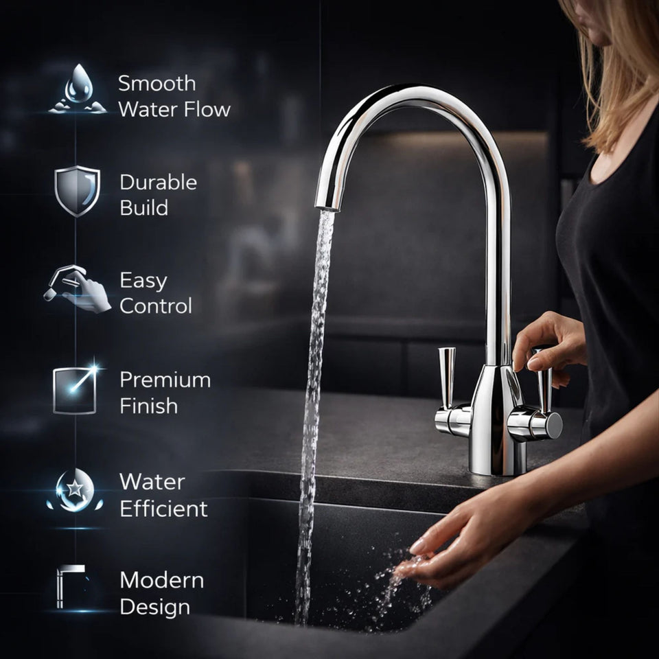 FIVET Chrome Kitchen Mixer Tap – 360 Swivel Dual Lever Basin Faucet