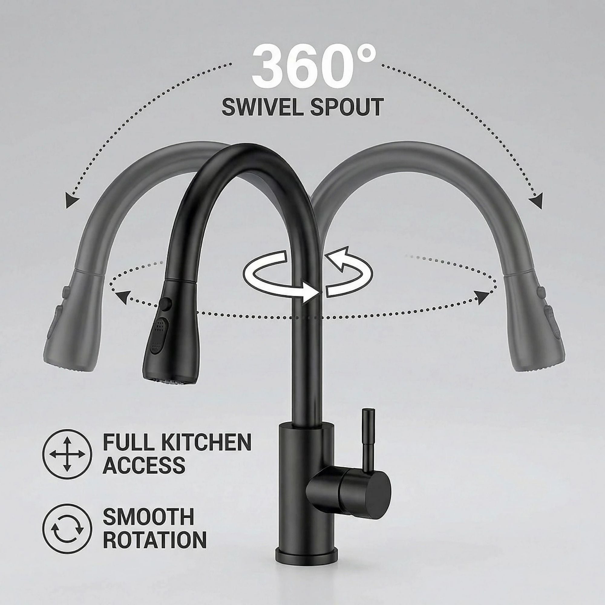 FIVET Matte Black Pull-Out Kitchen Mixer Tap – 360° Swivel Faucet