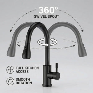 FIVET Matte Black Pull-Out Kitchen Mixer Tap – 360° Swivel Faucet