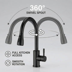 FIVET Matte Black Pull-Out Kitchen Mixer Tap – 360° Swivel Faucet