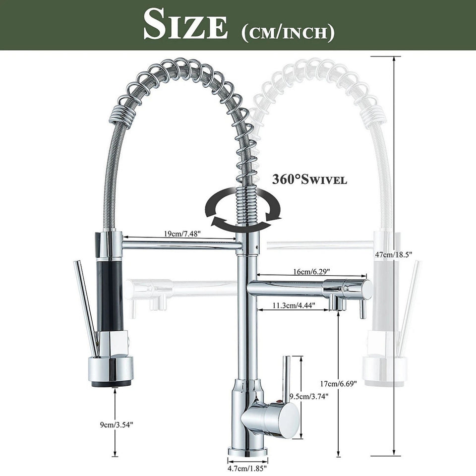FIVET Pull-Out Kitchen Mixer Tap – Black & Chrome Dual Function Sink Faucet
