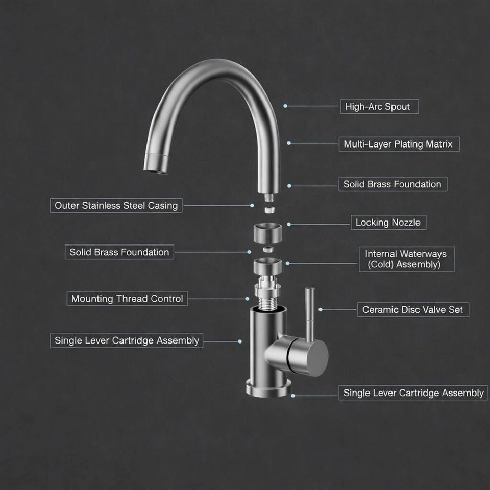 FIVET 1 Hole Kitchen Mixer Tap – Stainless Steel High Arc Swivel Basin Faucet