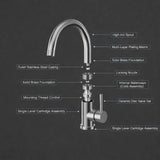 FIVET 1 Hole Kitchen Mixer Tap – Stainless Steel High Arc Swivel Basin Faucet