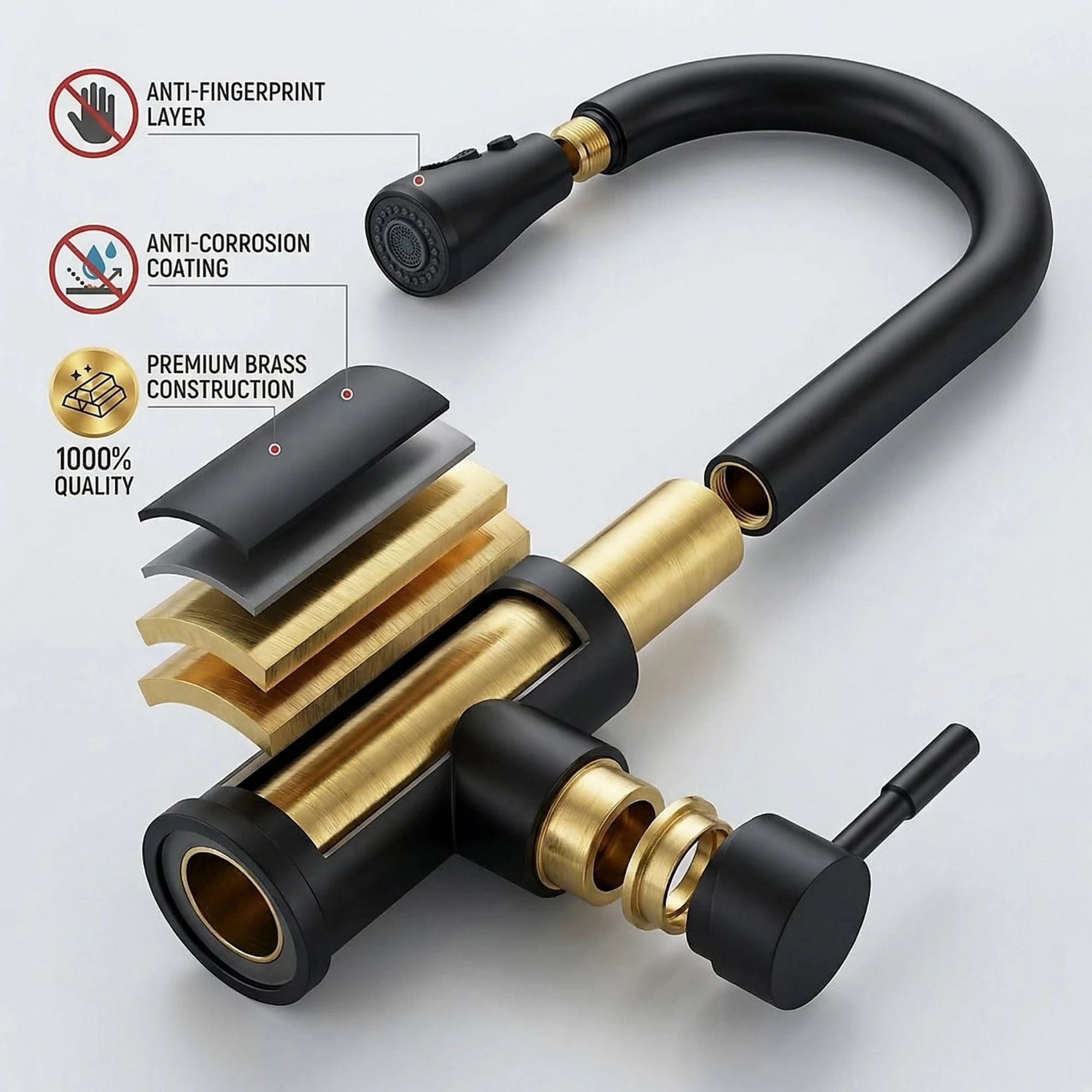 FIVET Matte Black Pull-Out Kitchen Mixer Tap – 360° Swivel Faucet