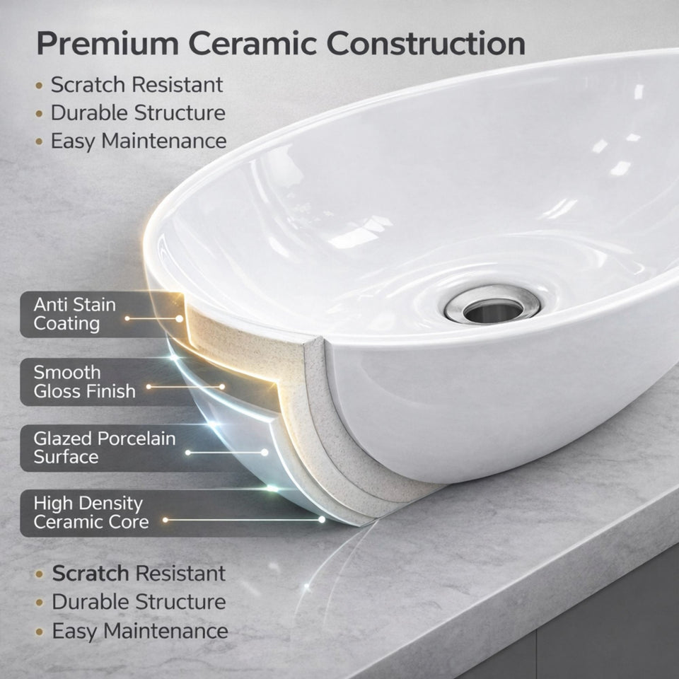 FIVET Ceramic Bathroom Basin – White 410x335mm Countertop Vessel Sink