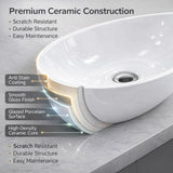FIVET Ceramic Bathroom Basin – White 410x335mm Countertop Vessel Sink