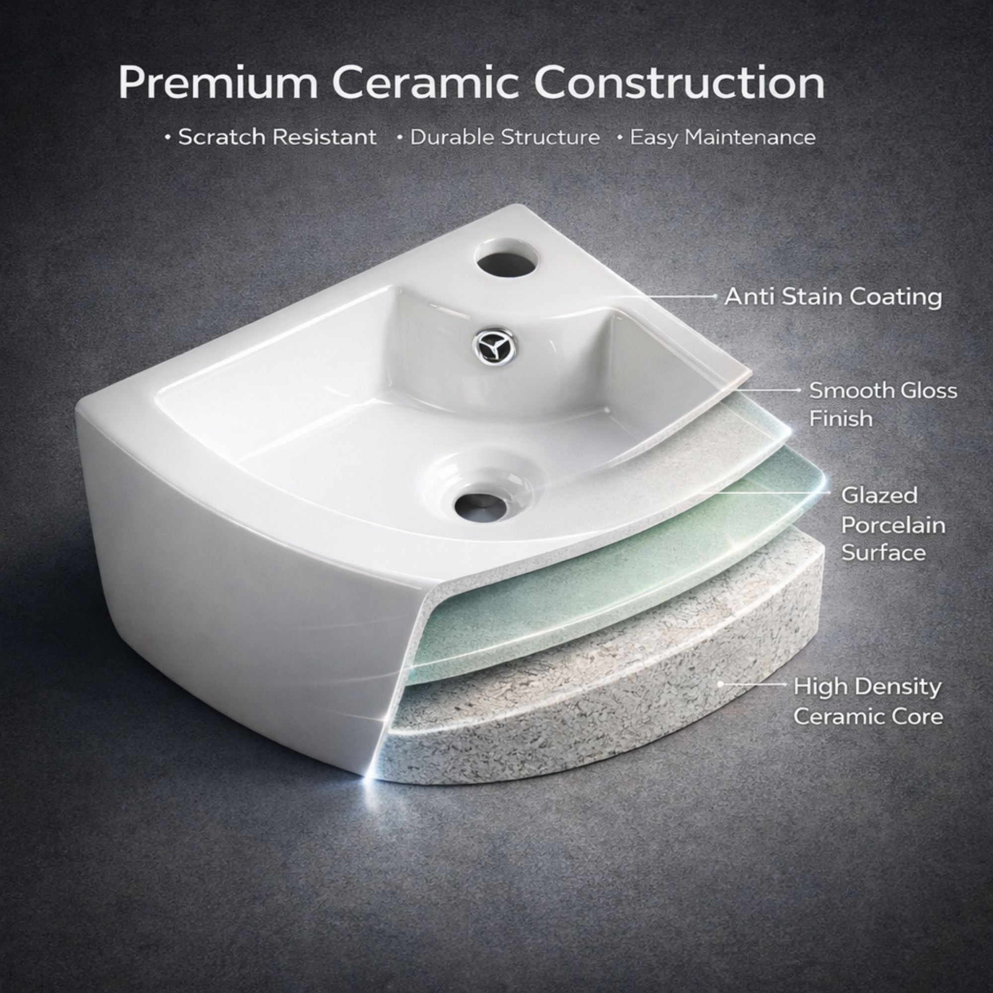 FIVET Corner Wall Mounted Basin – 320mm Triangle Cloakroom Sink Compact Design